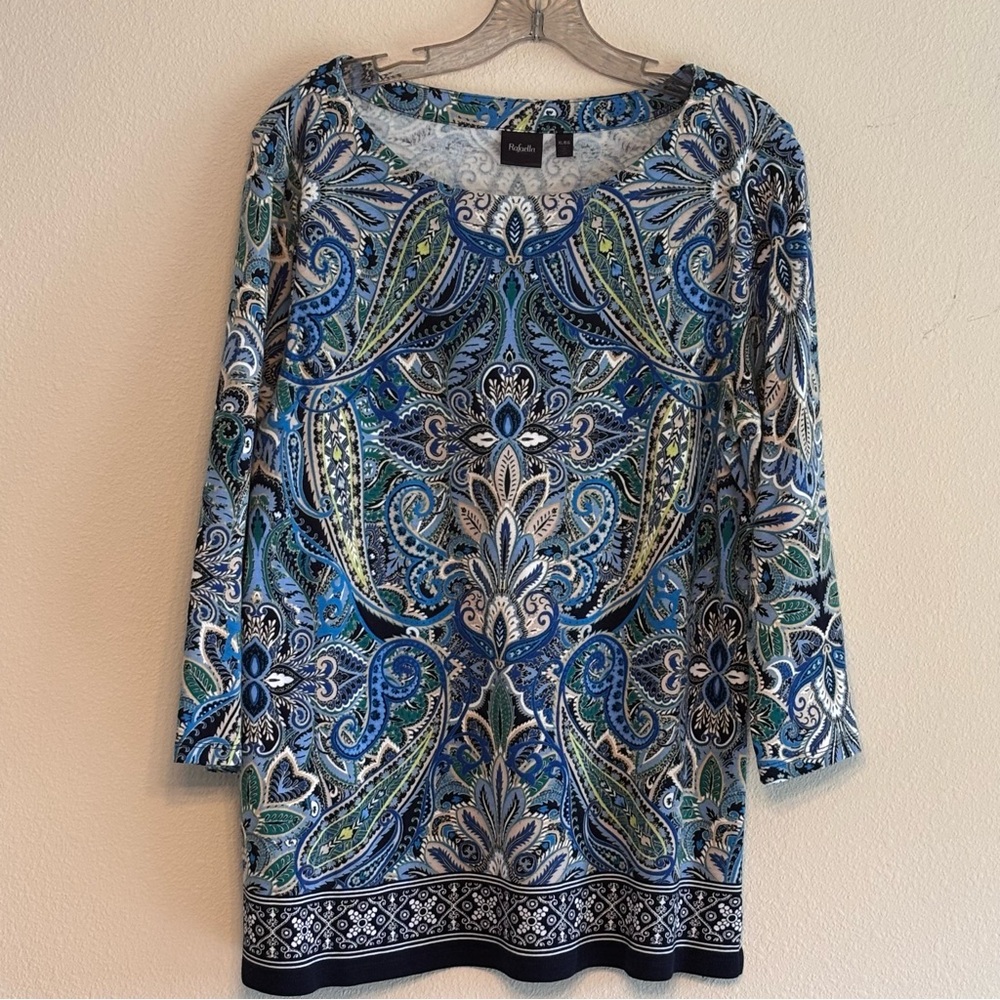 EUC Rafaella Women's Blue Paisley 3/4 Sleeve Tunic SZ XL